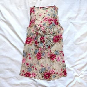 Forever21 Floral Blouse Tank Top with Ruffles